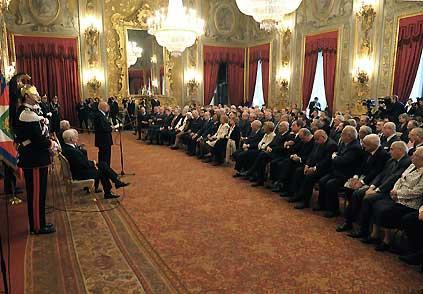 Il Presidente Giorgio Napolitano durante il suo intervento in occasione della inaugurazione della Mostra &quot;L'eredità di Luigi Einaudi:la nascita dell'Italia Repubblicana e la costruzione dell'Europa&quot;.