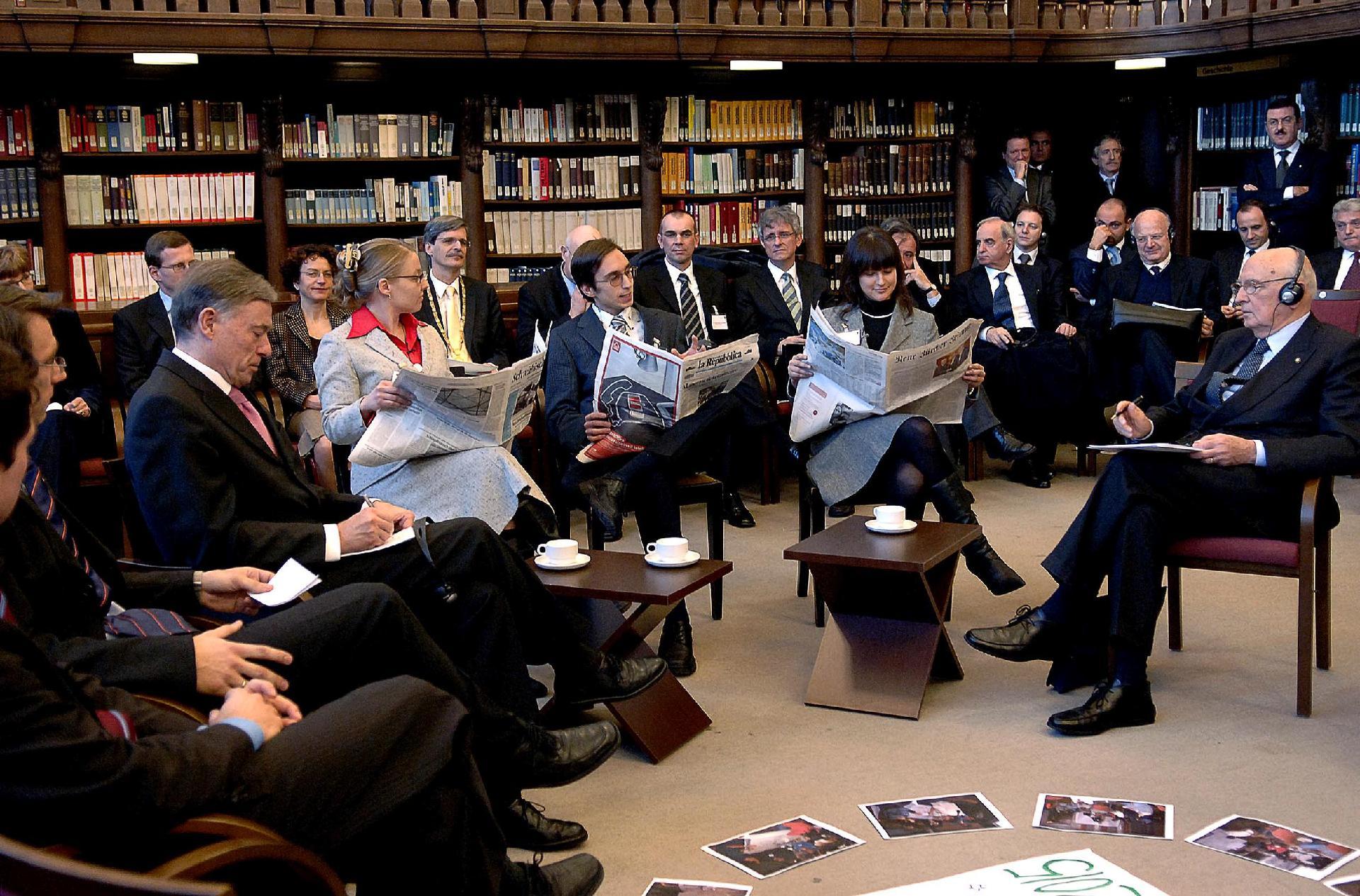 Il Presidente Giorgio Napolitano in occasione dell'incontro con gli studenti dell'Università di Tubinga