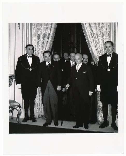 Il Presidente della Repubblica Luigi Einaudi in visita dal Presidente del Senato e al Presidente della Camera dei Deputati per ricambiare gli auguri di Capodanno 1951