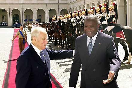 Il Presidente della Repubblica Carlo Azeglio Ciampi accoglie al Quirinale Laurent Gbagbo, Presidente della Repubblica della Costa d'Avorio, in visita ufficiale in Italia