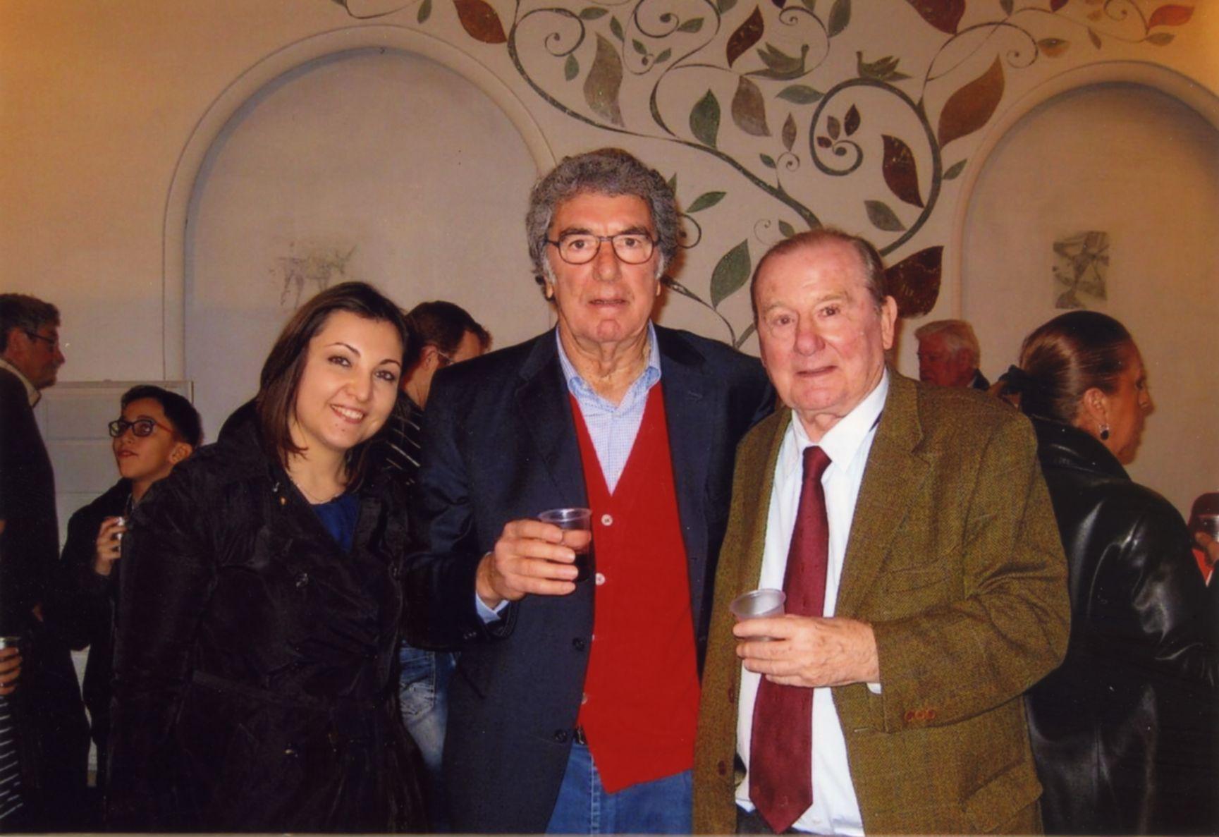 Gianni Bisiach con Dino Zoff e Michela Curridor alla sede del Fogolar Furlan a Roma per la storia di &quot;Un mito che par&#242; il mondo&quot; il 13 aprile 2015
