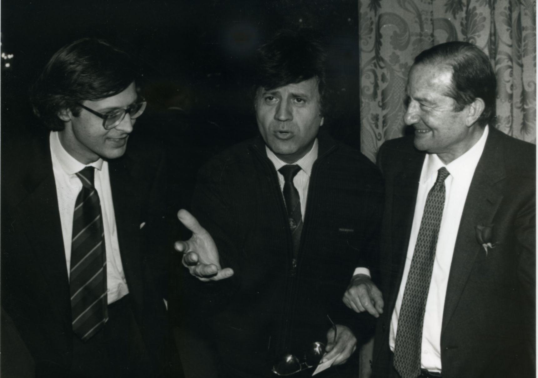 Gianni Bisiach al Grand Hotel di Roma il 7 febbraio 1991 con Vittorio Sgarbi e Tony Ciccone
