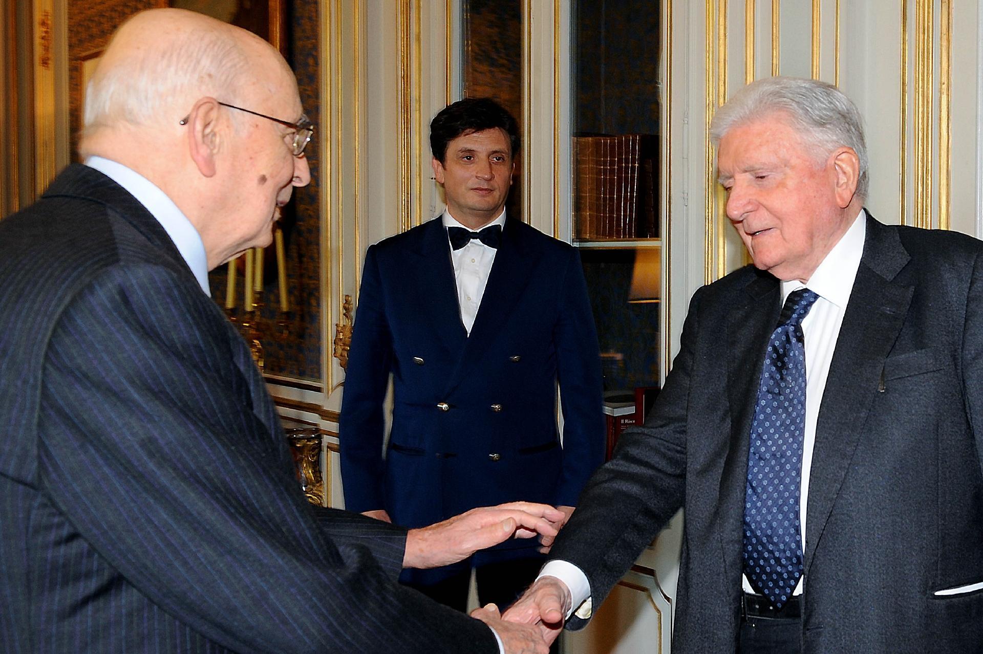 Il Presidente della Repubblica Giorgio Napolitano con il Sen. Sergio Zavoli, Presidente della Commissione parlamentare di vigilanza Rai.