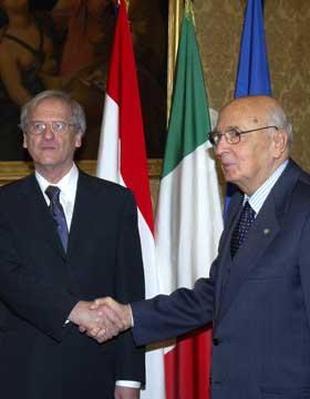 Il Presidente Giorgio Napolitano riceve Lázló Sólyom, Presidente della Repubblica di Ungheria.