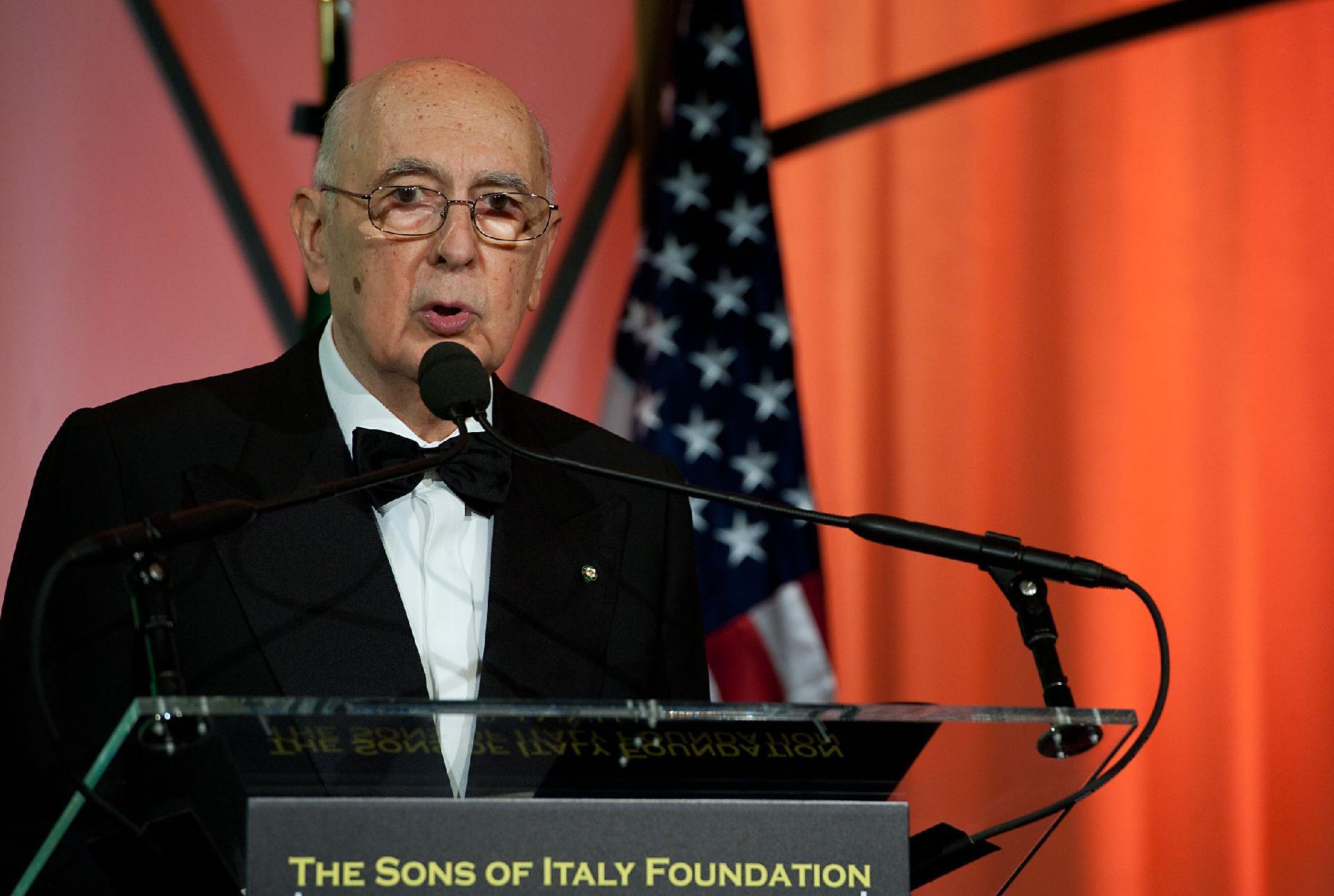 Il Presidente Giorgio Napolitano rivolge il suo indirizzo di saluto in occasione dell'incontro con gli esponenti della &quot;The Sons of Italy Foundation&quot;