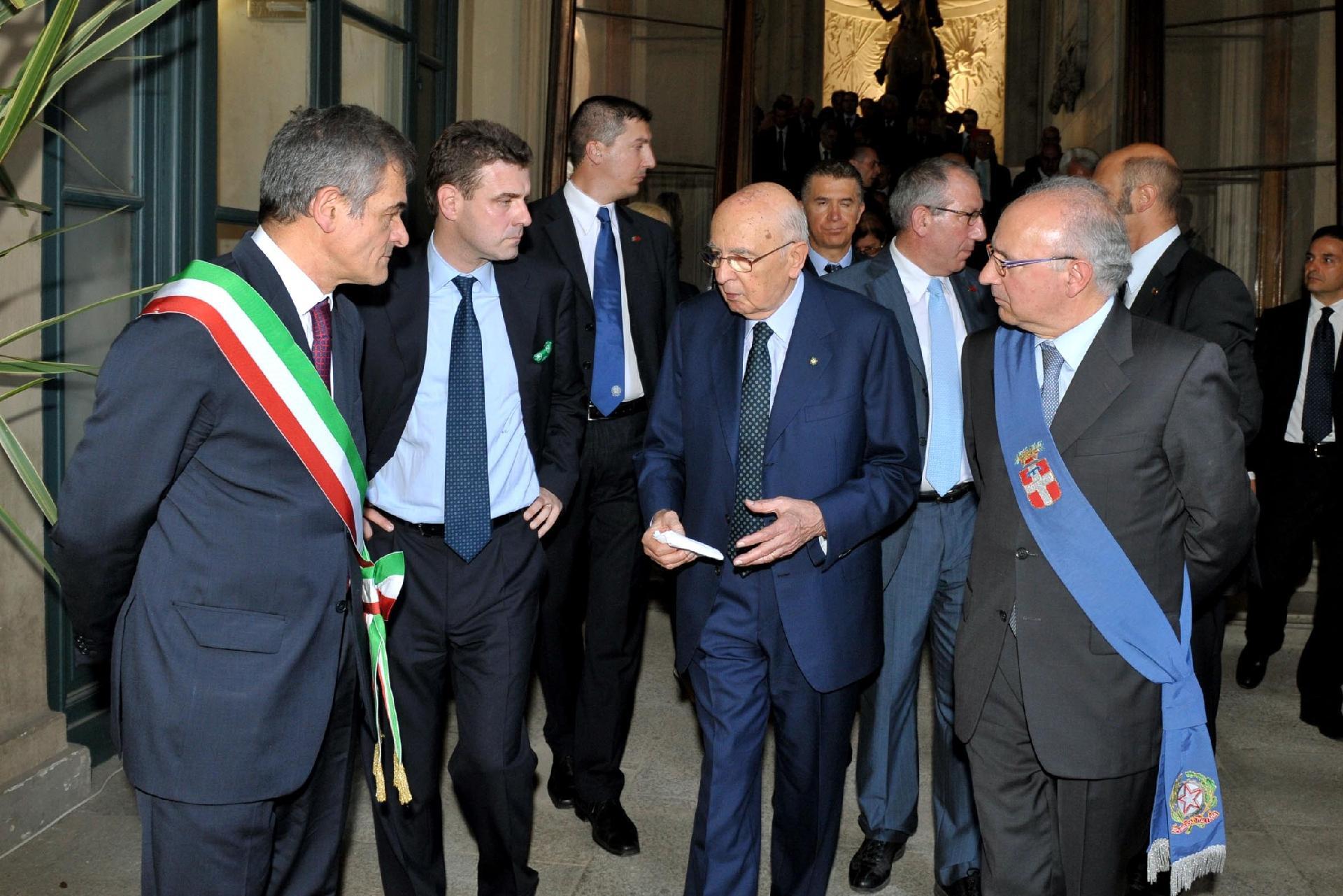 Il Presidente della Repubblica con il Sindaco di Torino, Sergio Chiamparino, il Presidente della Regione Piemonte, Roberto Cota e il Presidente della Provincia di Torino, Antonio Saitta