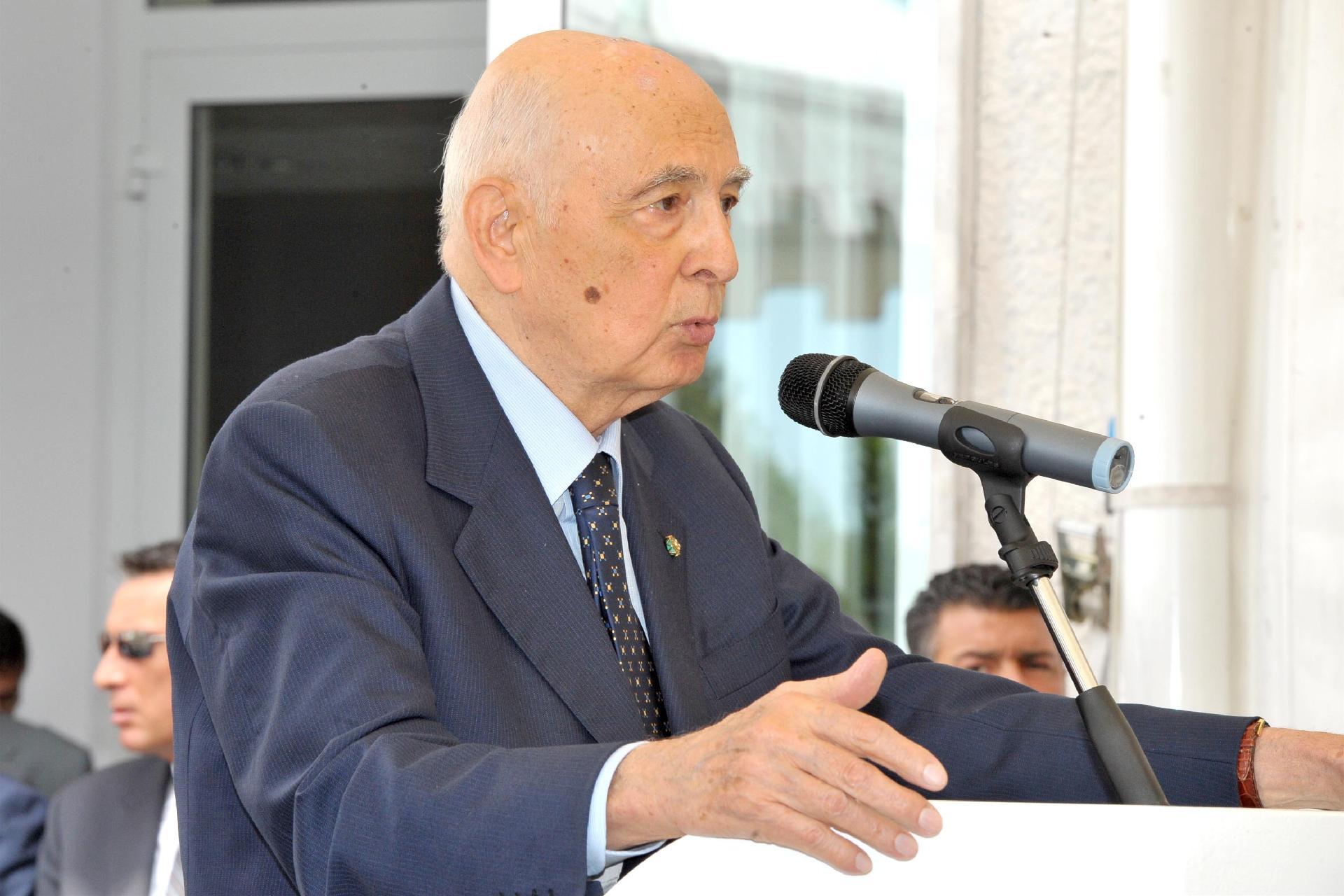 Il Presidente Giorgio Napolitano nel corso del suo intervento in occasione dell'inaugurazione della nuova sede della Scuola Internazionale Superiore di Studi Avanzati
