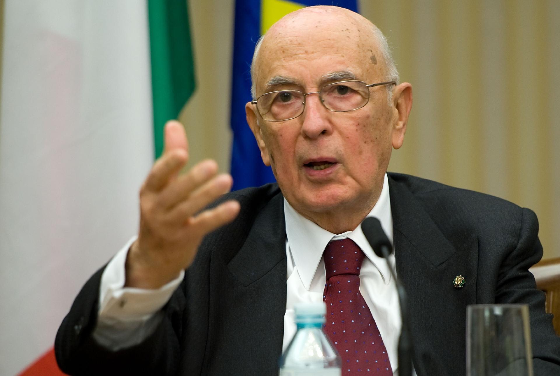 Il Presidente Giorgio Napolitano nel corso dell'incontro con la stampa italiana