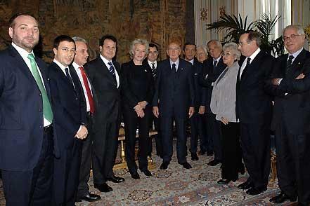 Il Presidente Giorgio Napolitano con i rappresentanti dell'Ufficio di Presidenza delle Delegazioni Parlamentari Italiane delle Assemblee del Consiglio d'Europa guidati dal loro Presidente Andrea Rigoni