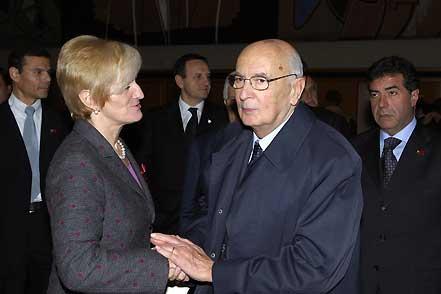 Il Presidente Giorgio Napolitano con il Ministro della Salute Sen. Livia Turco, al termine della cerimonia di celebrazione della Giornata mondiale di lotta contro l'Aids