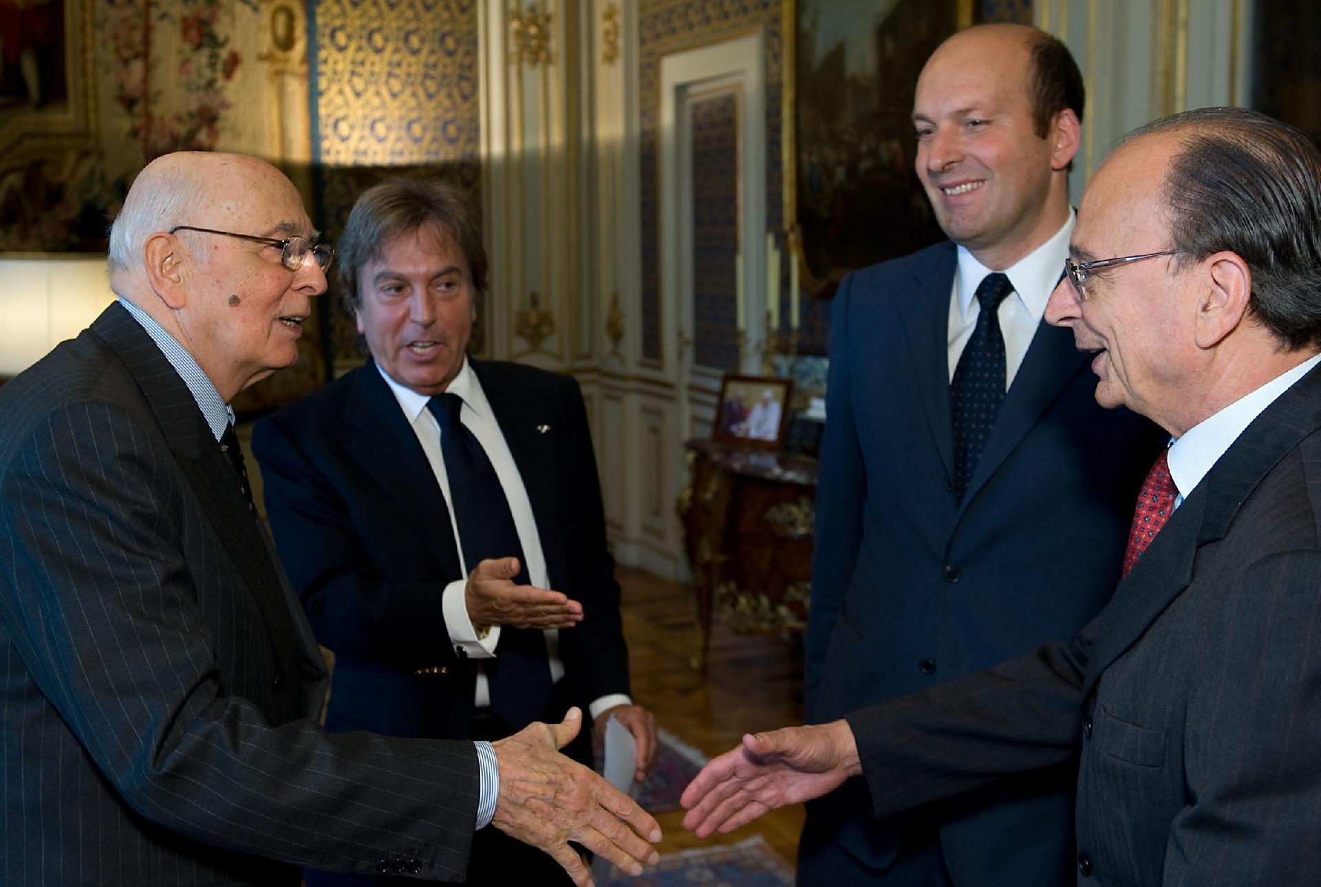 Il Presidente Giorgio Napolitano con Fabrizio Del Noce, Direttore di RAI Fiction, Antonio Verro, Consigliere di Amministrazione della RAI e Edoardo Colombo, Consigliere di Artis