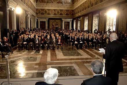 Il Presidente Giorgio Napolitano durante il suo intervento in occasione della celebrazione del "Giorno della Memoria".