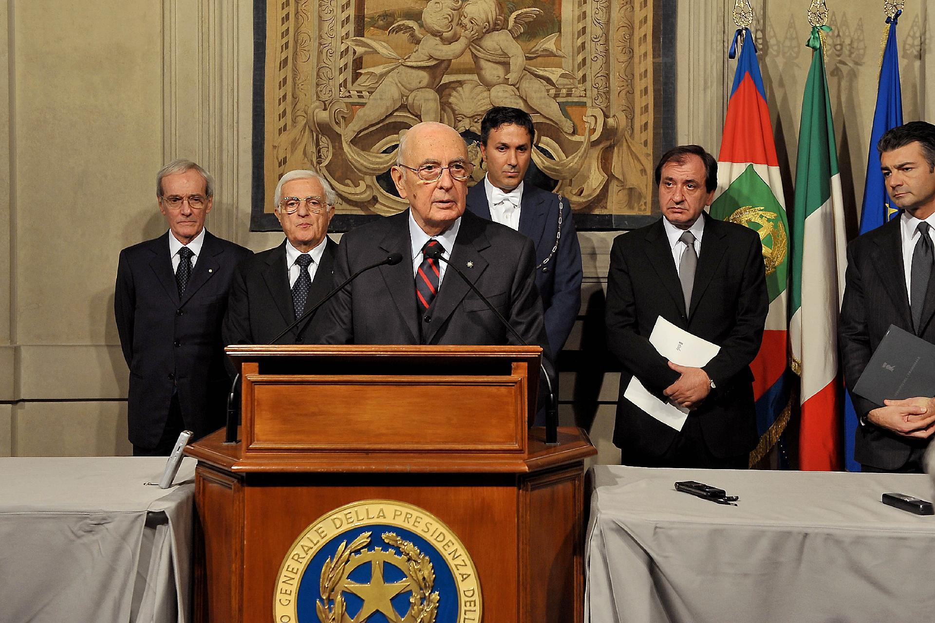 ll Presidente della Repubblica Giorgio Napolitano al termine delle Consultazioni