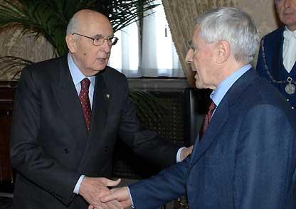 Il Presidente Giorgio Napolitano con il Presidente del Senato Franco Marini, in occasione delle consultazioni.