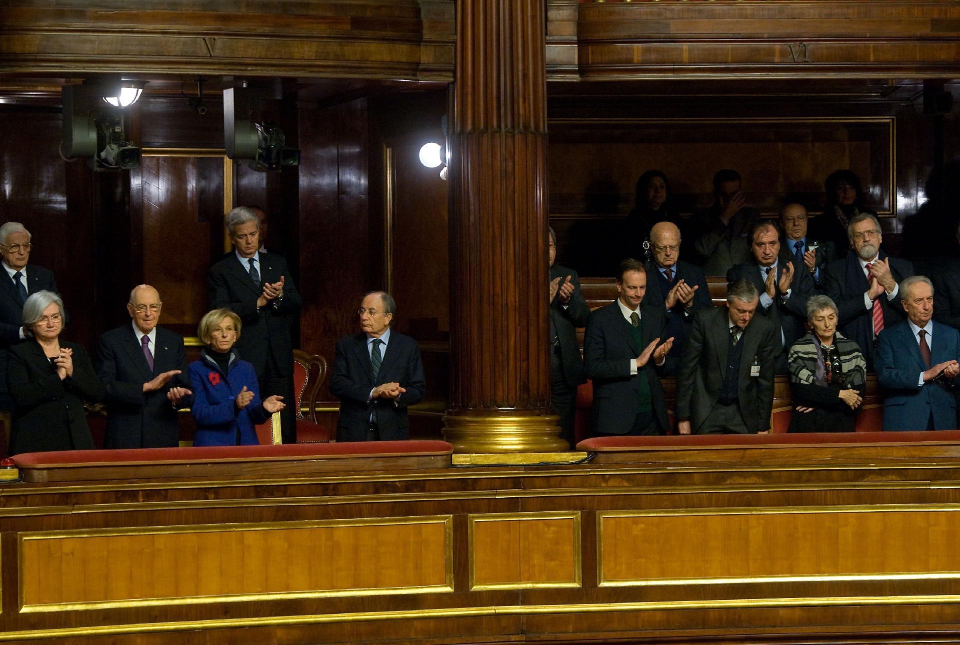 Un momento della solenne commemorazione del Presidente Emerito della Repubblica, Sen. Oscar Luigi Scalfaro nell'Aula del Senato