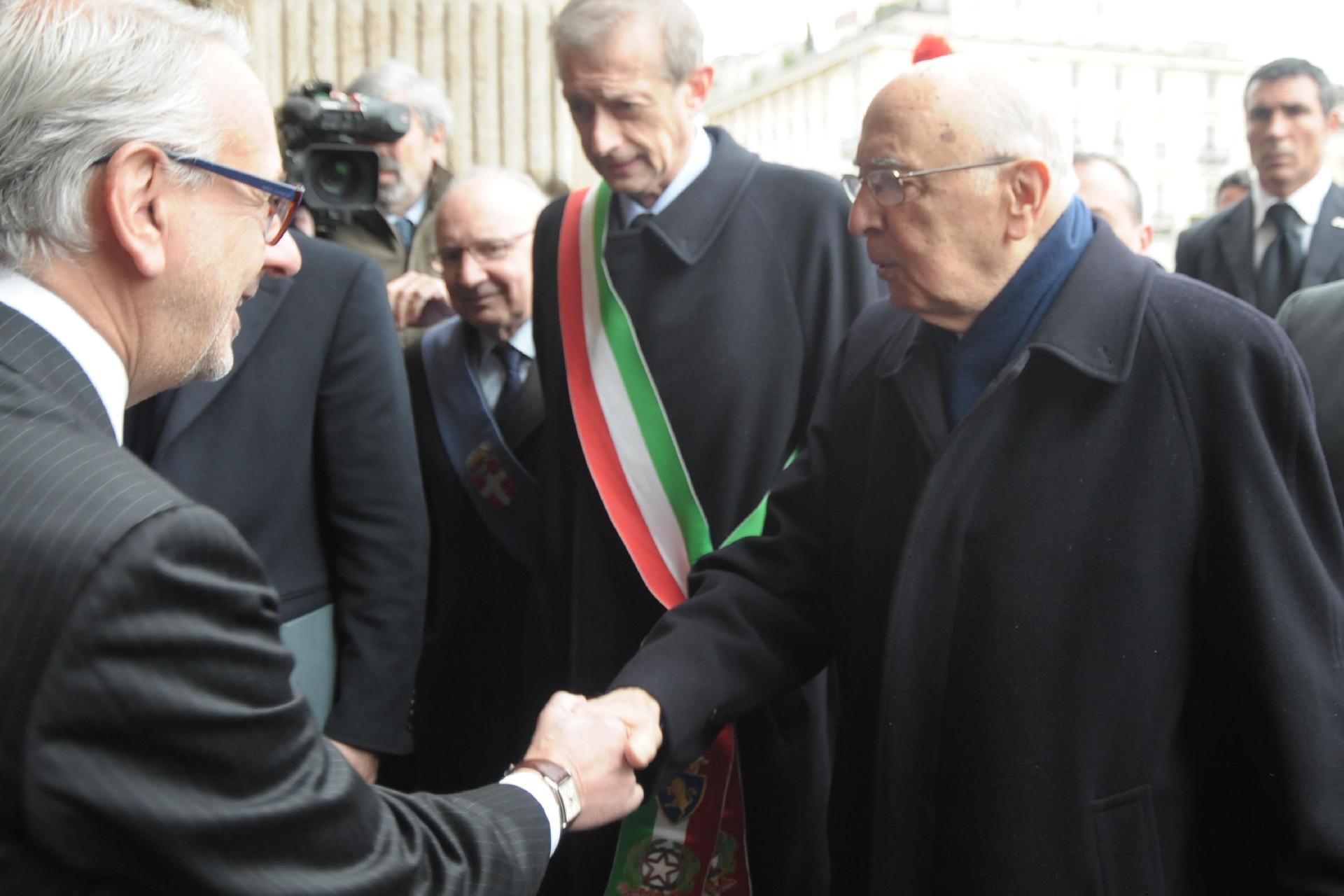 Il Presidente Giorgio Napolitano con il vice Presidente del CSM, Michele Vietti, e il Sindaco di Torino, Piero Fassino, in occasione del convegno dal titolo "La magistratura ordinaria nella storia dell'Italia Unita"