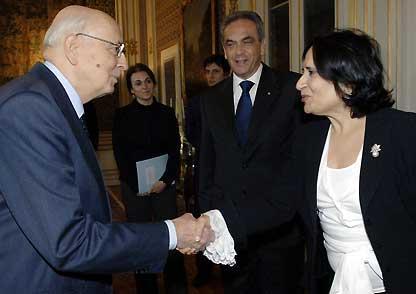Il Presidente Giorgio Napolitano accoglie Sheikha Haya Rashed Ai Khalifa, Presidente dell'Assemblea Generale dell'ONU.