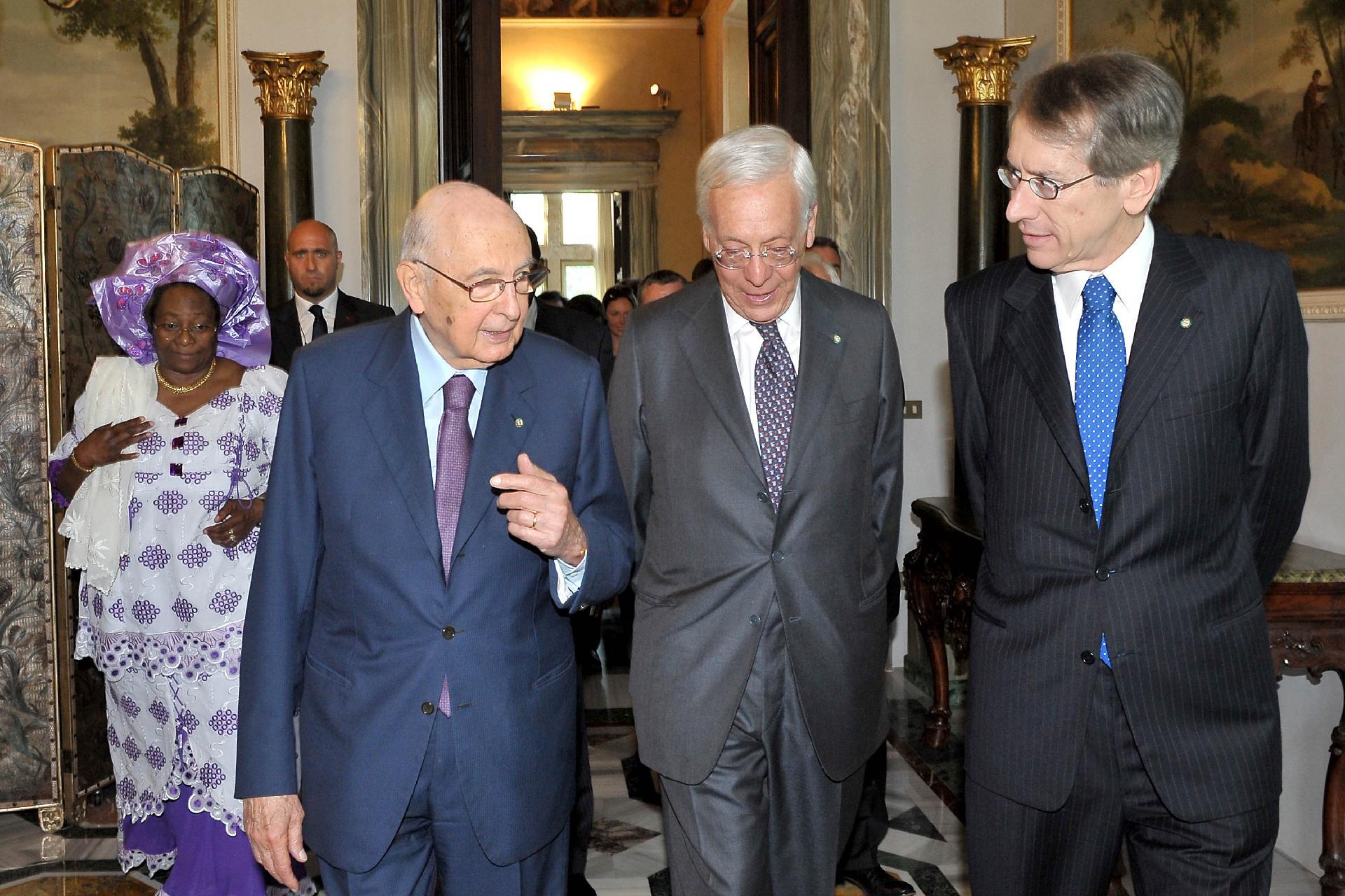Il Presidente Giorgio Napolitano al termine della celebrazione della "Giornata dell'Africa"