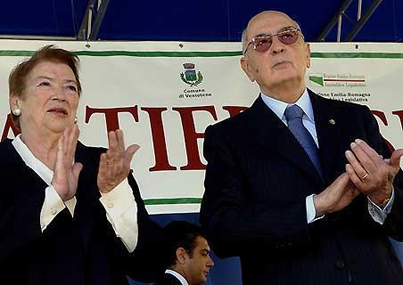 Il Presidente Giorgio Napolitano con la moglie Clio, al Convegno su Altiero Spinelli nel XX Anniversario della scomparsa
