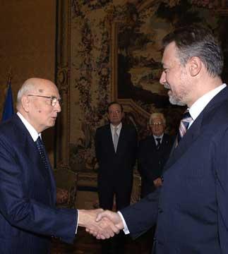 Il Presidente Giorgio Napolitano accoglie Branko Crvenkovski, Presidente dell'ex Repubblica Jugoslavia di Macedonia