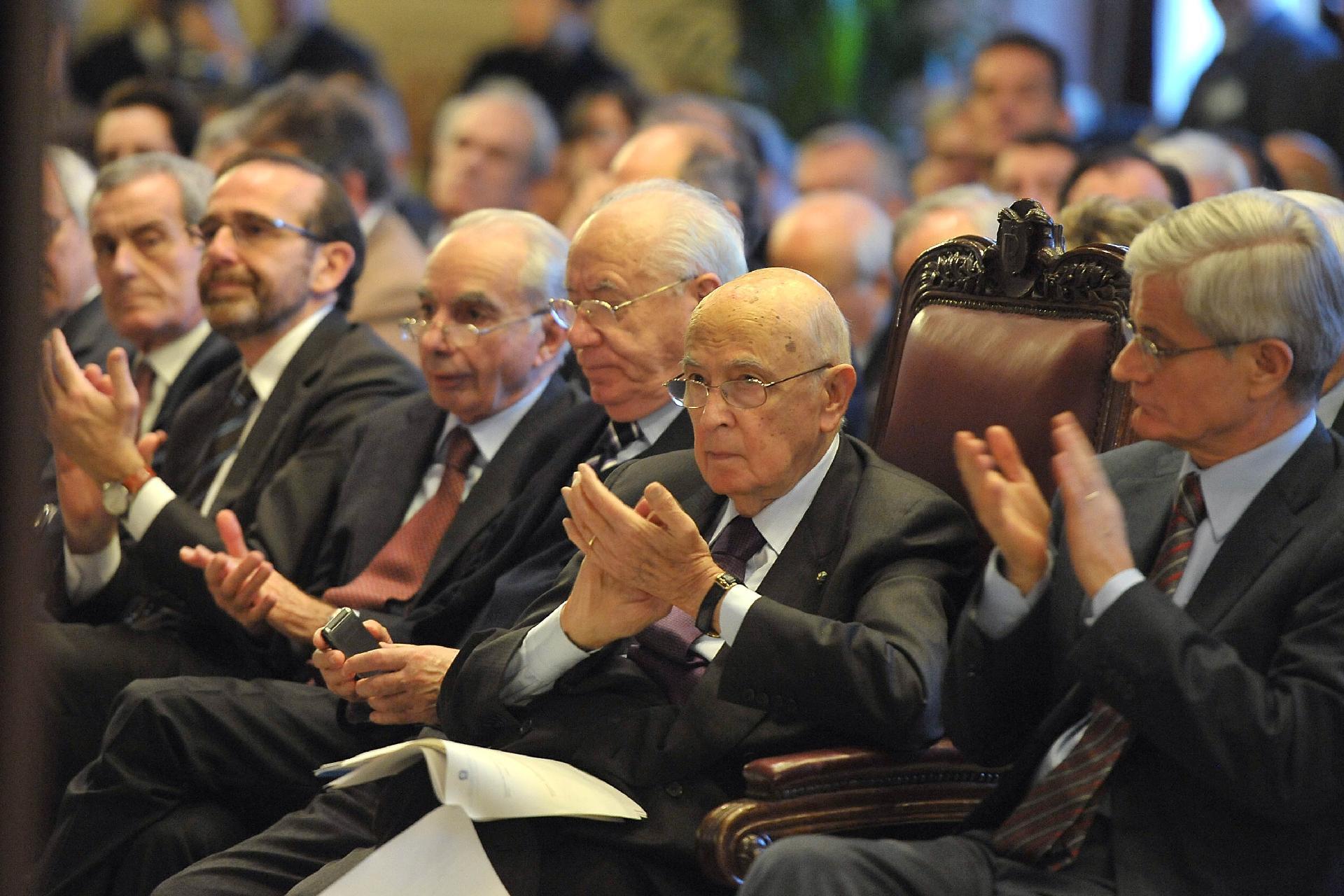Il Presidente Giorgio Napolitano in un momento del convegno dal titolo &quot;120 anni di storia socialista 1892-2012&quot;