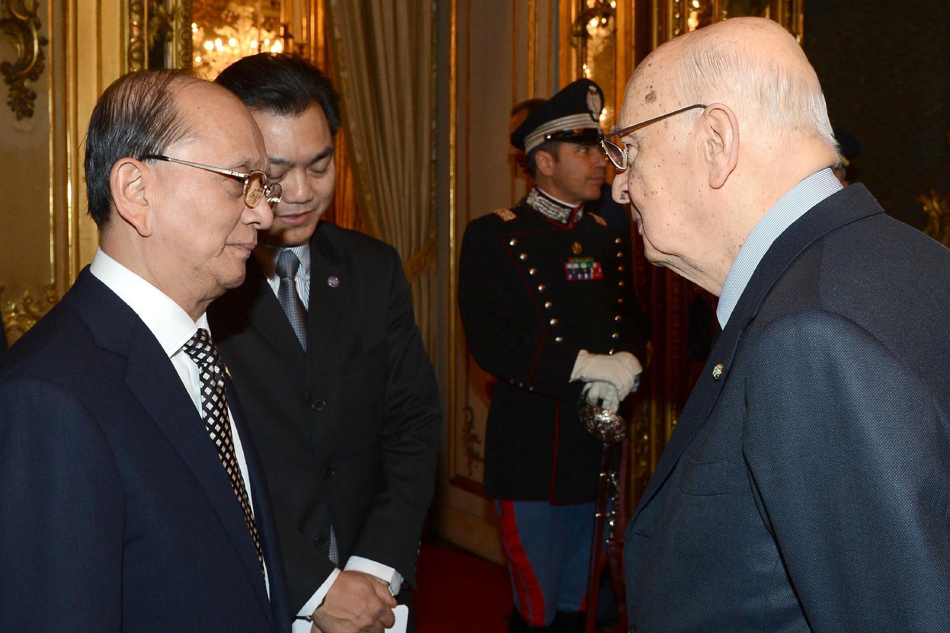 Il Presidente Giorgio Napolitano con il Signor Thein Sein, Presidente della Repubblica dell'Unione del Myanmar, nel corso dell'incontro al Quirinale