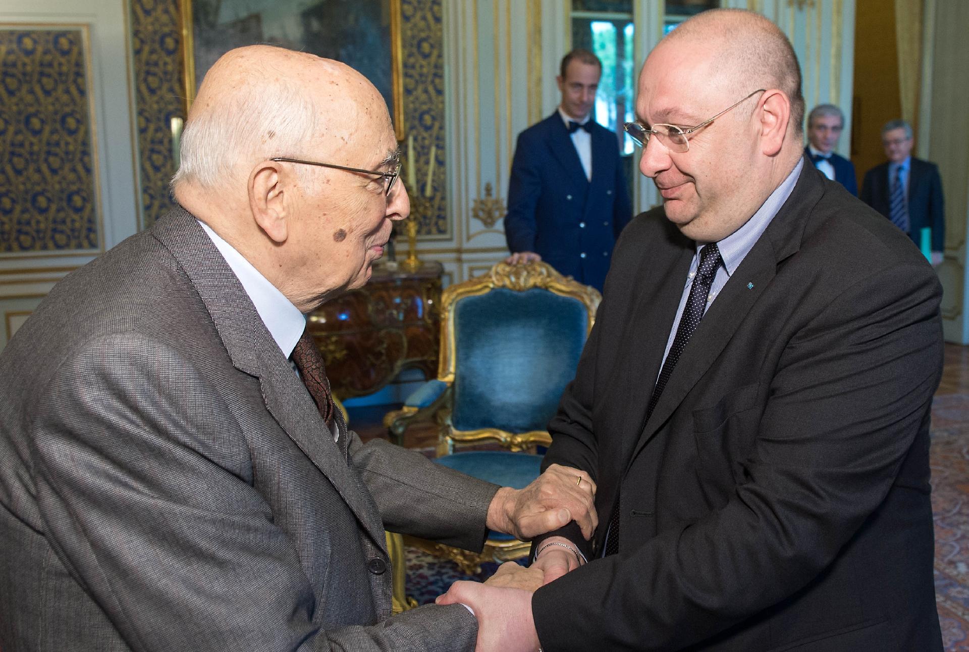 Il Presidene Giorgio Napolitano accoglie Giovanni Centrella, Segretario generale dell'Unione Generale del Lavoro - U.G.L.