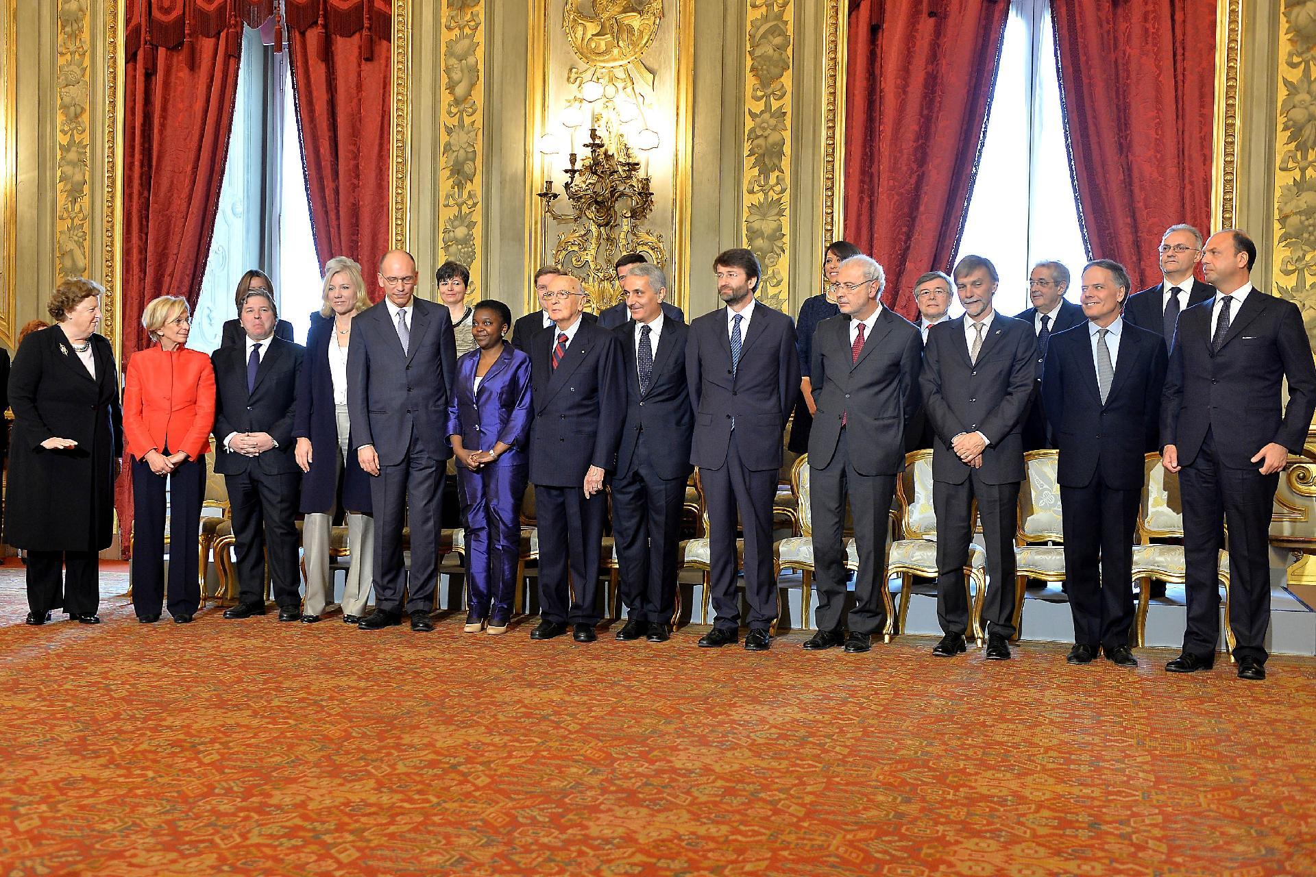 ll Presidente della Repubblica Giorgio Napolitano con i nuovi Ministri del Governo Letta
