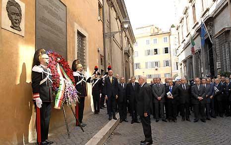 Il Presidente Giorgio Napolitano, in via Caetani per rendere omaggio alla lapide in ricordo dell'On. Aldo Moro