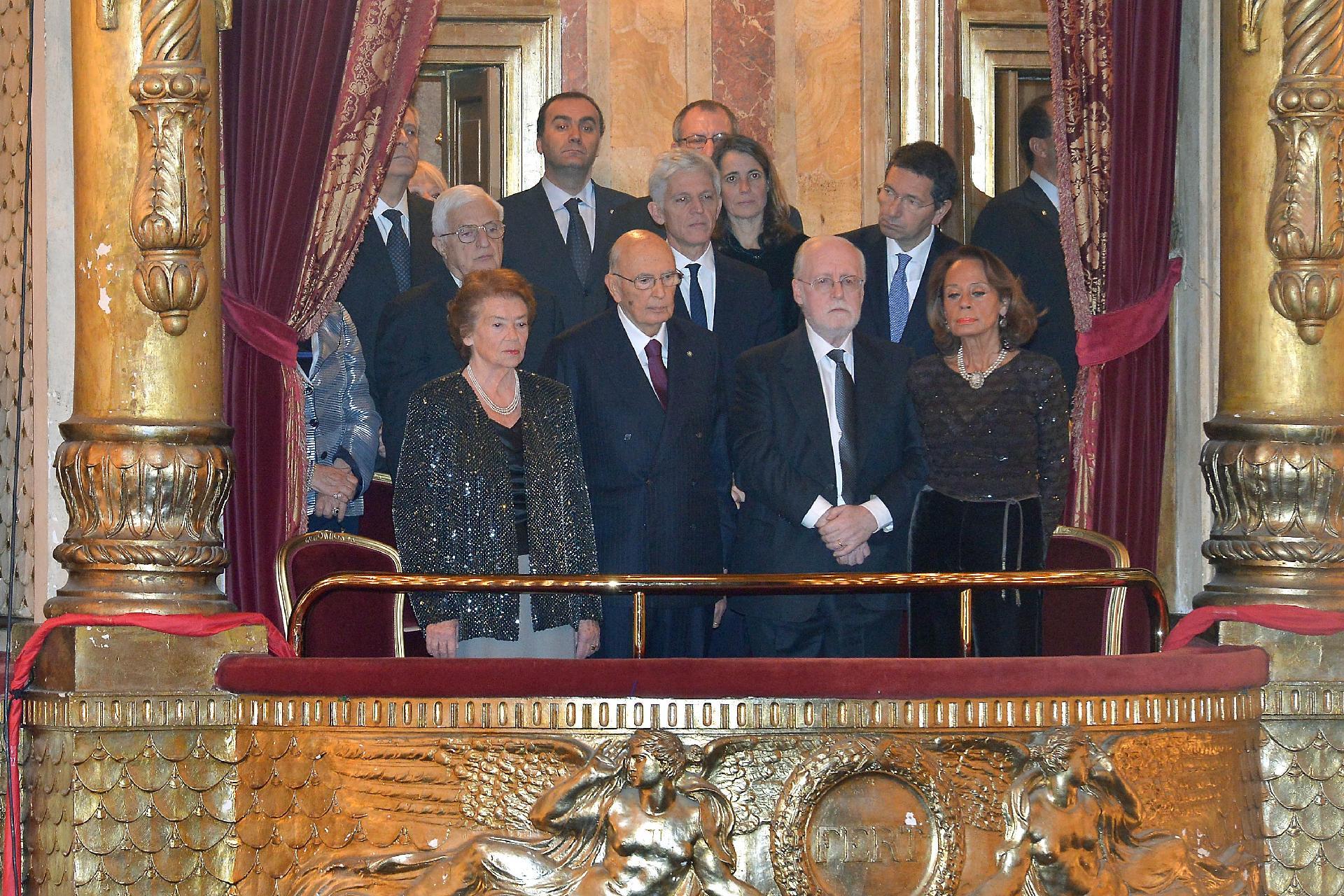 Il Presidente Giorgio Napolitano in occasione della rappresentazione dell'opera "Ernani" al Teatro dell'Opera per l'inaugurazione della stagione 2013-2014
