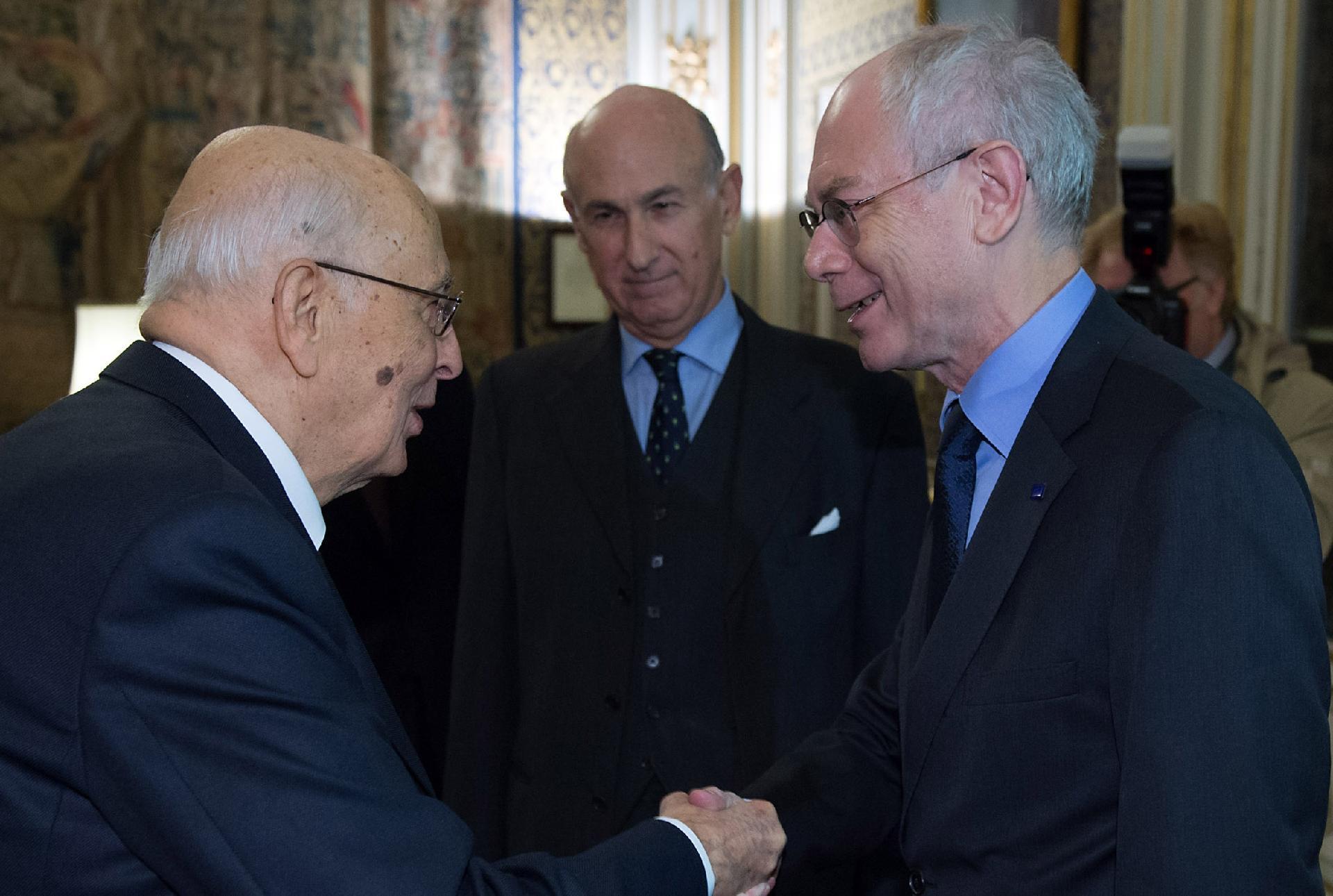 Il Presidente Giorgio Napolitano accoglie Herman Van Rompuy, Presidente del Consiglio Europeo
