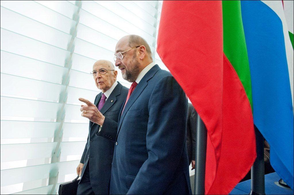 Il Presidente Giorgio Napolitano e Martin Schulz al Parlamento Europeo