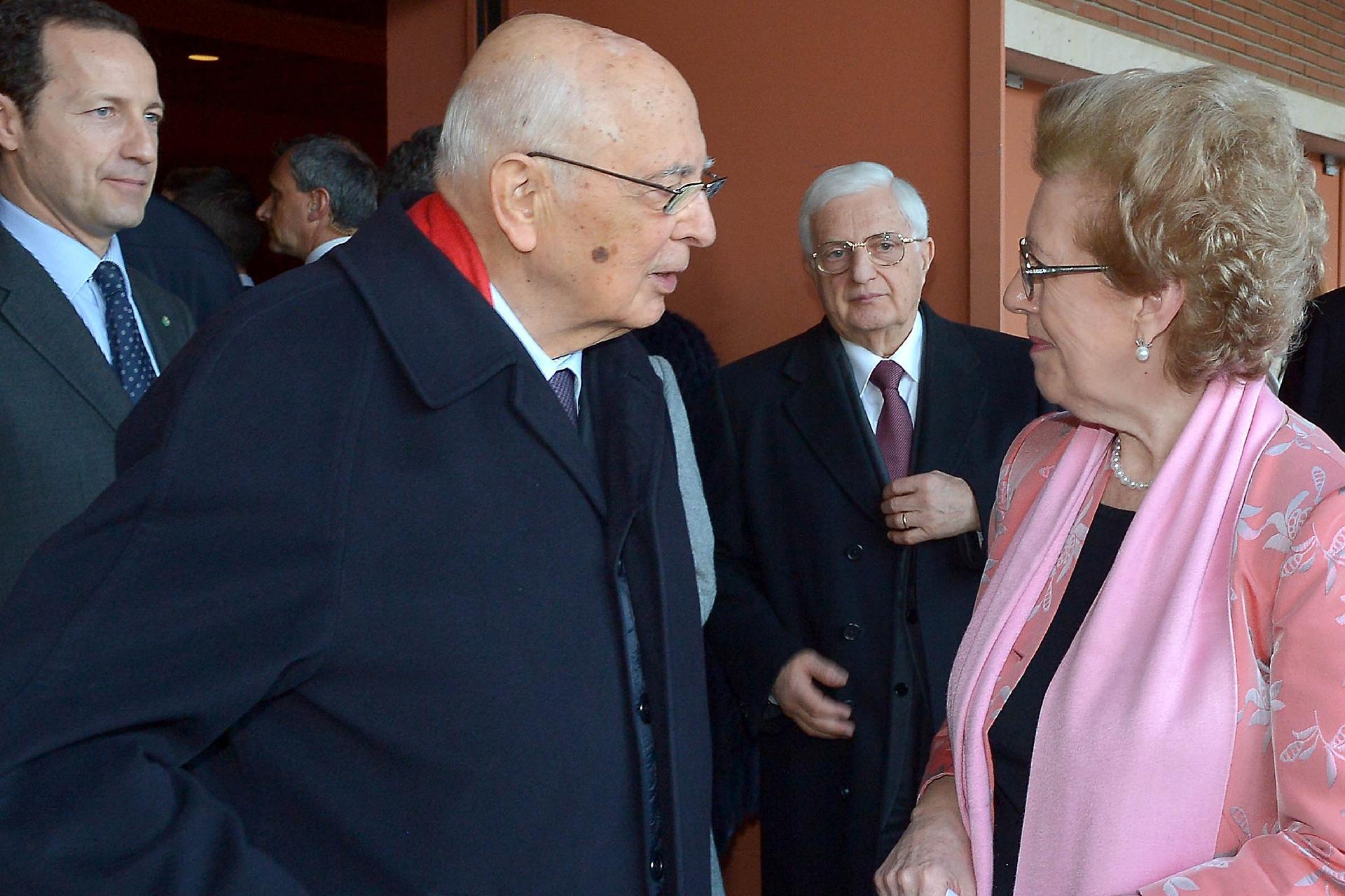Il Presidente Giorgio Napolitano con la Dott.ssa Anna Maria Tarantola, Presidente della Rai al termine della Giornata conclusiva del Convegno organizzato dalla RAI sul tema "Donna è..."