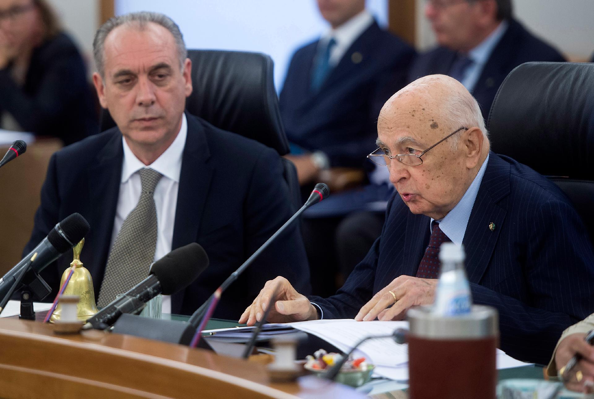 Il Presidente Giorgio Napolitano in occasione dell'elezione del nuovo Vice Presidente del Consiglio Superiore della Magistratura Giovanni Legnini
