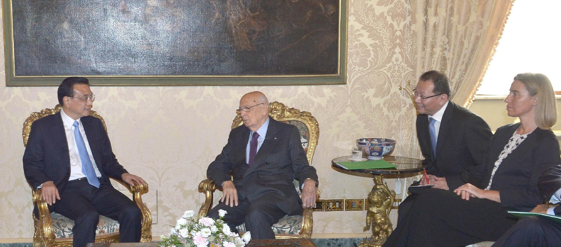 Il Presidente Giorgio Napolitano con Li Keqiang, Primo Ministro della Repubblica Popolare Cinese durante i colloqui
