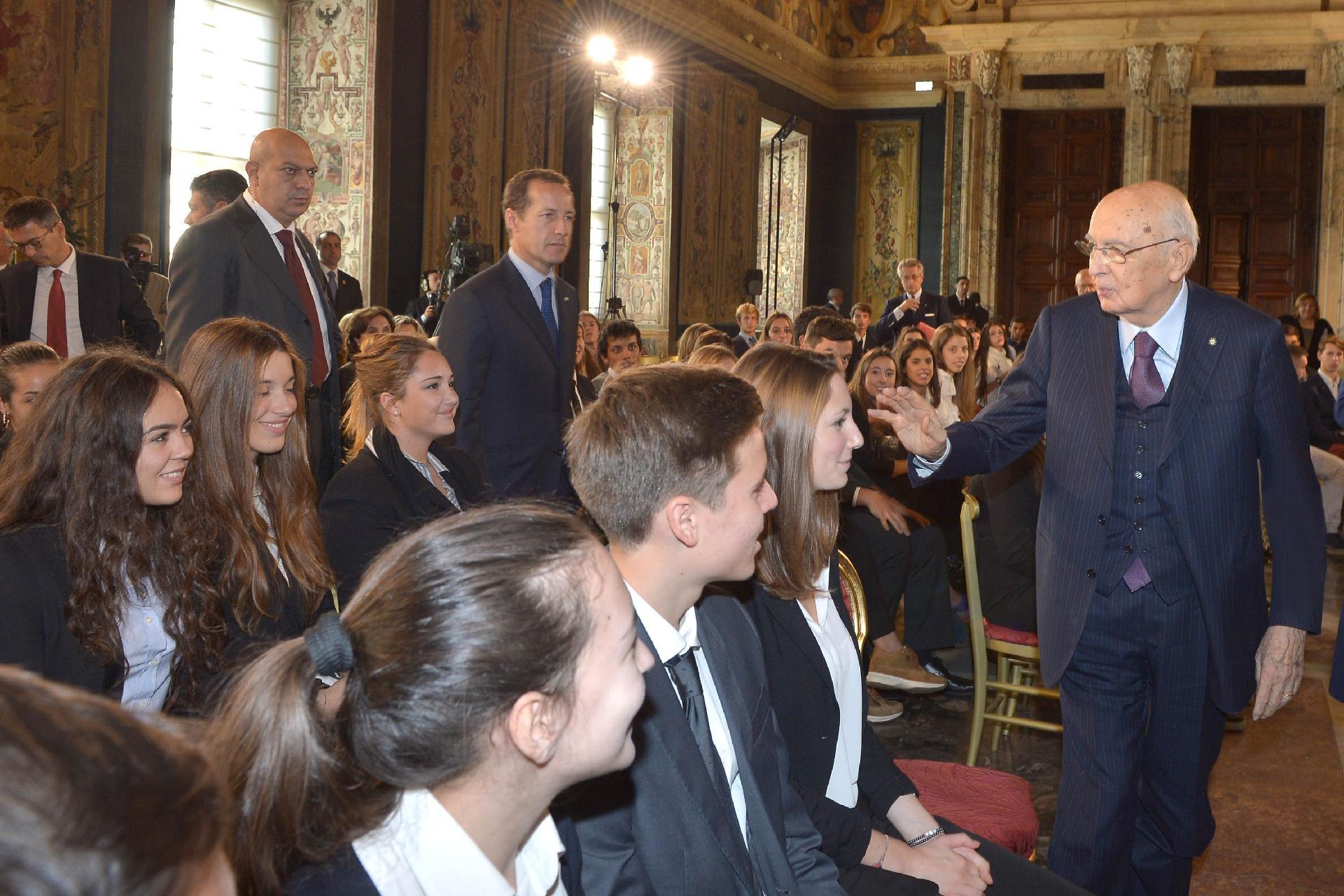 Il Presidente Giorgio Napolitano alla Conferenza &quot;L'Europa dei diritti&quot; nell'ambito del ciclo di incontri &quot;L'Europa siamo noi&quot; organizzato in occasione del semestre di Presidenza Italiana del Consiglio Europeo