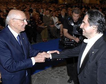 Il Presidente Napolitano e il Maestro Riccardo Muti al termine del Concerto per il Libano.