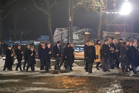 Il Presidente del Senato nell'esercizio delle funzioni del Presidente della Repubblica Sen. Pietro Grasso, nel corso della Processione al Monumento delle Vittime di Birkenau per il 70° anniversario della liberazione del campo di concentramento di Auschwitz - Birkenau