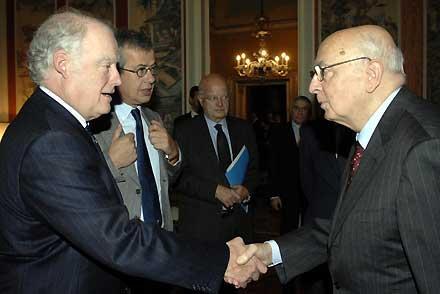 Il Presidente Giorgio Napolitano con Andre Caillè, Presidente WEC e Chicco Testa, Presidente Rome 2007 e Romametropolitane in occasione dell'incontro con una delegazione di organizzatori e partecipanti al Congresso Mondiale dell'energia