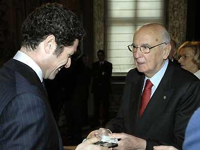 Il Presidente Giorgio Napolitano consegna il &quot;Premio Leonardo Qualità Italia&quot; 2007 a Matteo Marzotto, Presidente Valentino SpA
