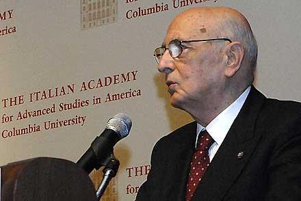 Il Presidente Giorgio Napolitano, durante il suo intervento alla Italian Accademy