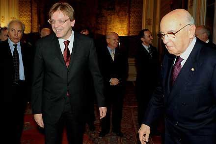 Il Presidente Giorgio Napolitano con Guy Verhofstadt, Primo Ministro del Regno del Belgio