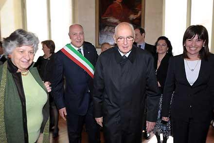 Il Presidente Giorgio Napolitano al suo arrivo a Palazzo Braschi in occasione della visita alla mostra fotografica per il 2761° Natale di Roma