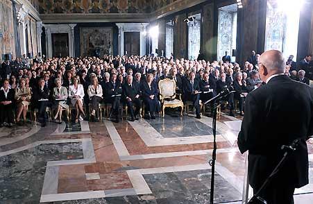 Il Presidente Giorgio Napolitano durante il suo intervento in occasione della commemorazione del "Giorno della memoria" dedicato alle vittime del terrorismo e delle stragi