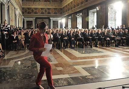 Un momento della cerimonia per la commemorazione del "Giorno della memoria" dedicato alle vittime del terrorismo e delle stragi alla presenza del Presidente Giorgio Napolitano della moglie Clio e delle Alte cariche istituzionali