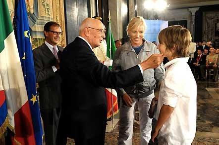 Il Presidente Giorgio Napolitano con Josefa Idem e il figlio