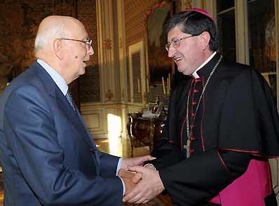 Il Presidente Giorgio Napolitano accoglie S.E.Rev.Mons. Giuseppe Betori, nuovo Arcivescovo di Firenze