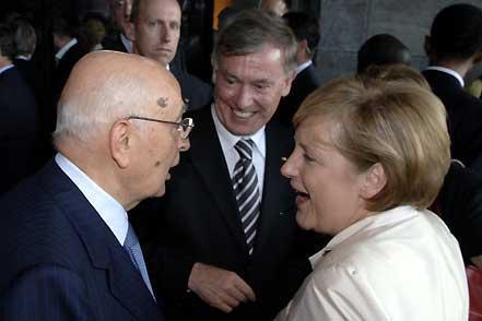Il Presidente Giorgio Napolitano con il Cancelliere Angela Merkel e Horst Kohler, Presidente della Repubblica Federale di Germania.