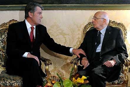 Il Presidente Giorgio Napolitano con Viktor Andrijovyc Juscenko, Presidente della Repubblica dell'Ucraina durante i colloqui
