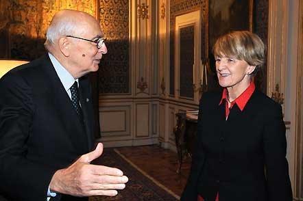 Il Presidente Giorgio Napolitano accoglie la Prof.ssa Danuta Hubner, Commissario Europeo per la politica regionale